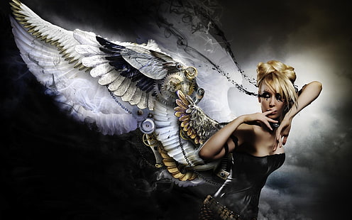 Menina fantasia, anjo, asas, loira, Fantasia, menina, anjo, asas, loira, HD papel de parede HD wallpaper