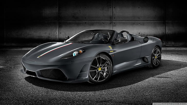 Ferrari Convertible, gray ferari luxury car, black top, convertible, black, cars, HD wallpaper