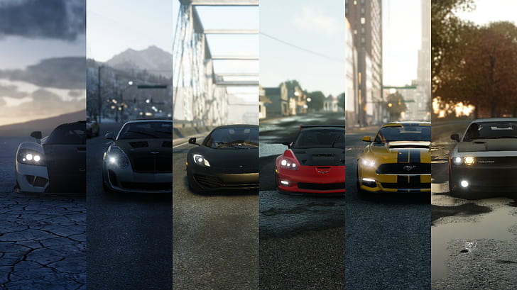 Bentley Continental GT3, кола, Chevrolet Corvette Z06, колаж, Dodge Challenger, Ford Shelby GT500, машина, McLaren MP4 12C, The Crew Wild Run, видео игри, HD тапет