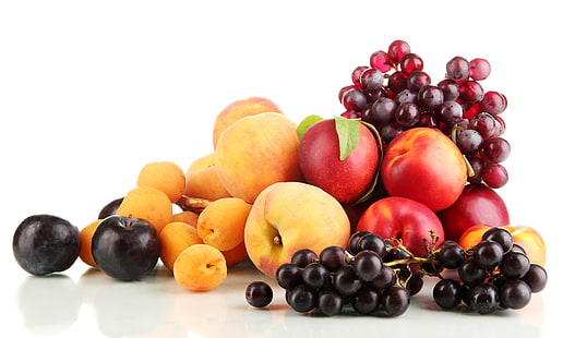 كومة من الفاكهة ، التوت ، العنب ، الفاكهة ، الخوخ ، البرقوق ، المشمش ، النكتارين، خلفية HD HD wallpaper