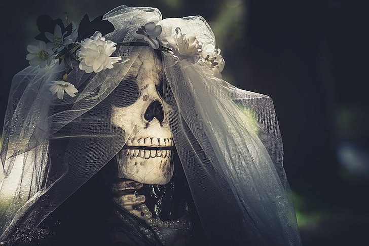 crâne, fleurs, os, mariées, Fond d'écran HD