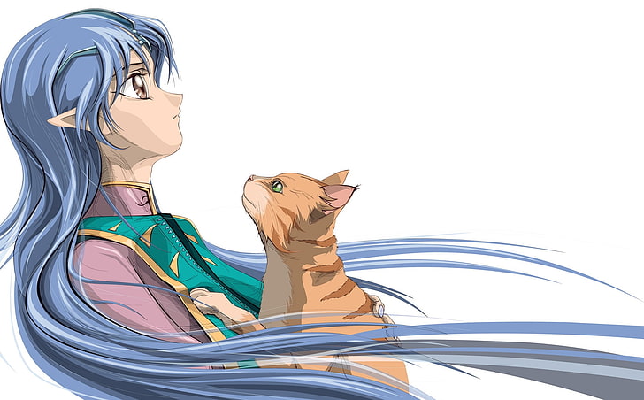 gray haired anime illustration, girl, elf, ears, cat, hair, wind, HD wallpaper