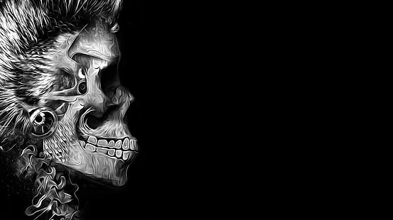 Papel de parede digital de crânio humano, crânio, obras de arte, fundo preto, fundo simples, HD papel de parede HD wallpaper