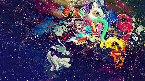 multicolored painting, untitled, space, colorful, abstract, psychedelic, astronaut, digital art, HD wallpaper HD wallpaper