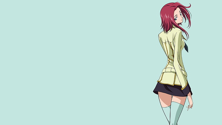 anime, anime girls, Code Geass, redhead, Kallen Stadtfeld, school uniform, simple background, thigh-highs, HD wallpaper