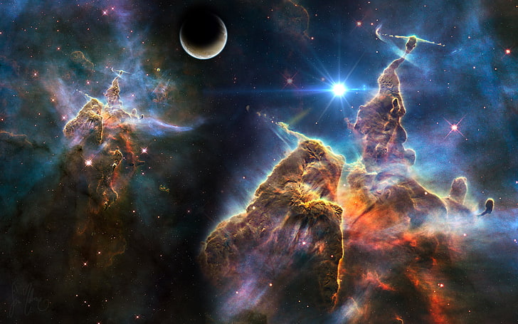 Pillars Of The Carina Nebula, Warcraft game illustration, 3D, Space, star, nebula, HD wallpaper