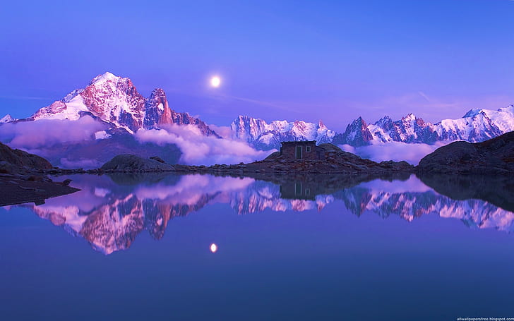 alam, danau, gunung, refleksi, salju, Wallpaper HD