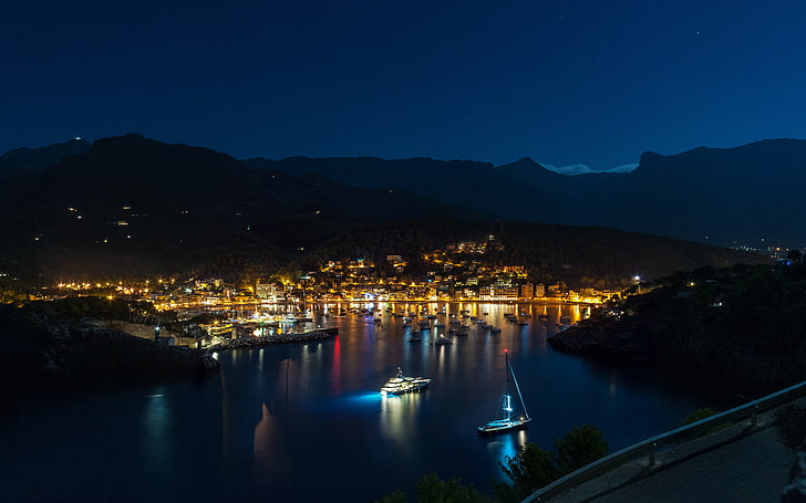 スペインマヨルカ島の海岸の夜の写真4 K HD、 HDデスクトップの壁紙