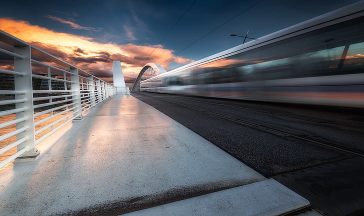 Lyon, vehicle, train, long exposure, HD wallpaper
