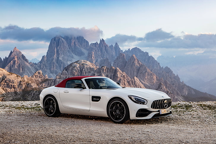 roadster, Roadster Mercedes-AMG GT C, putih, pameran mobil paris 2016, Wallpaper HD