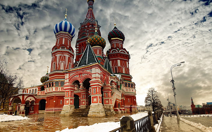 red and white concrete castle, moscow, cloud, st basils cathedral, city, hdr, HD wallpaper