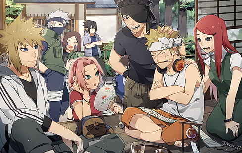ภาพประกอบตัวละครนารูโตะ, อะนิเมะ, Naruto, Kakashi Hatake, Kushina Uzumaki, Minato Namikaze, Naruto Uzumaki, Obito Uchiha, Rin Nohara, Sakura Haruno, Sasuke Uchiha, วอลล์เปเปอร์ HD HD wallpaper