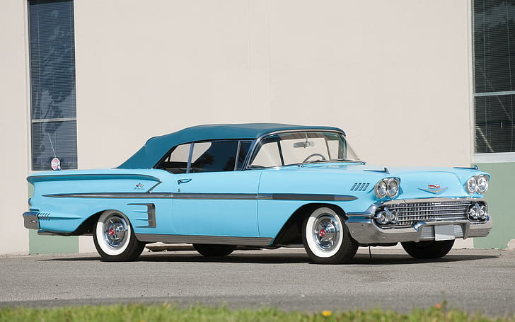 1958 Chevrolet Impala, blue classical car, cars, 1920x1200, chevrolet, chevrolet impala, HD wallpaper