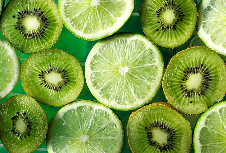 bunch of kiwi slices, green, kiwi, lime, fruit, HD wallpaper