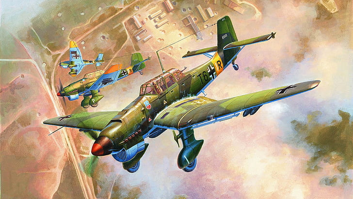 samolot, nazista, pojazd, samoloty wojskowe, Junkers Ju-87 Stuka, Luftwaffe, dzieło sztuki, II wojna światowa, Tapety HD