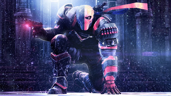 carta da parati digitale personaggio robot ninja, personaggio del film cyborg rosso e nero, Deathstroke, Batman: Arkham Origins, videogiochi, Sfondo HD