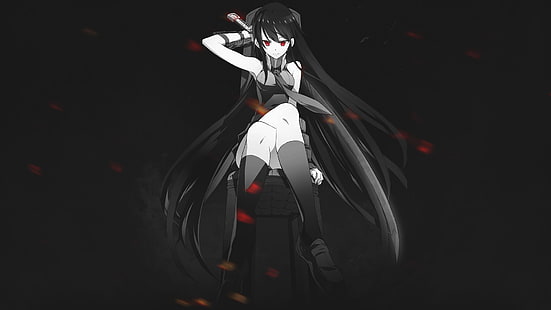 أنيمي ، فتيات الأنمي ، Akame ga Kill !، شعر أسود ، شعر طويل ، عيون حمراء ، Akame، خلفية HD HD wallpaper