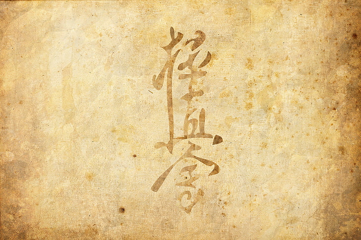 braune Textüberlagerung, Pergament, Kyokushin, Chinden, Kampfkunst, Kyokushinkai, der Stil des Karate, HD-Hintergrundbild