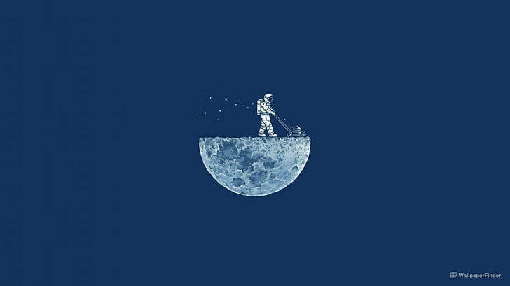астраунот на луне иллюстрация, минимализм, HD обои