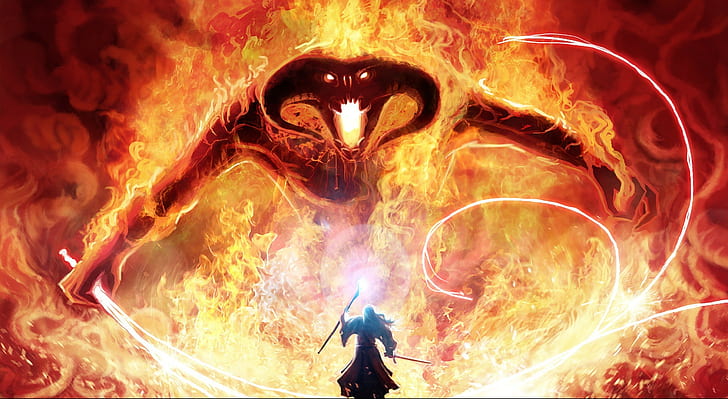 fantasikonst, Balrog, Moria, Gandalf, The Lord of the Rings, HD tapet