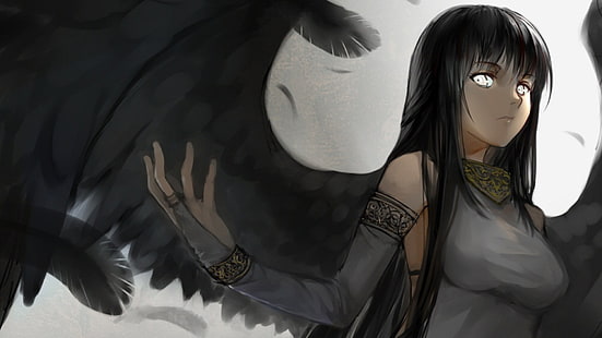 чернокос ангел женски аниме герой, ангел, аниме момичета, Mabinogi, Vindictus, Morrigan (герой), HD тапет HD wallpaper