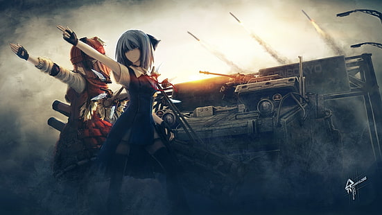 blaue und rote weibliche Anime-Figuren, Anime, Anime-Mädchen, Panzer, Touhou, Cirno, Mystia Lorelei, HD-Hintergrundbild HD wallpaper