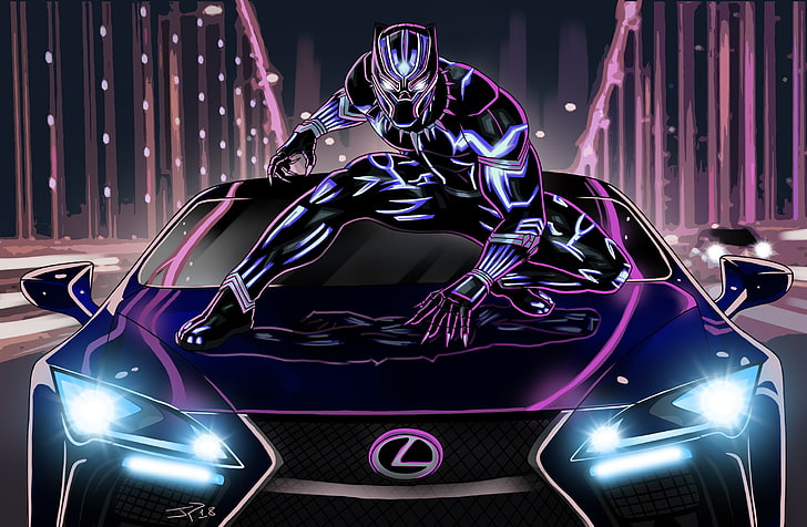 Произведения на изкуството, Neon Art, Lexus LC 500, Black Panther, HD тапет