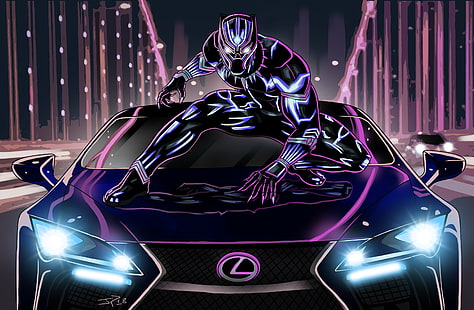 Obra de arte, Neon art, Lexus LC 500, Black Panther, Fondo de pantalla HD HD wallpaper