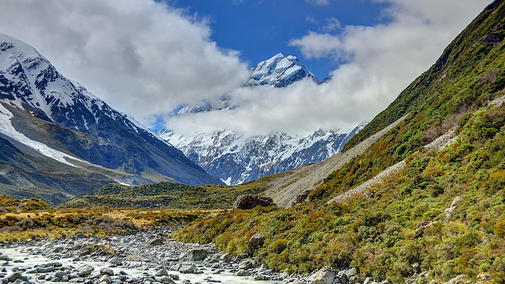 планина със снежна шапка, Аораки, национален парк, планински готвач, Нова Зеландия, HD тапет