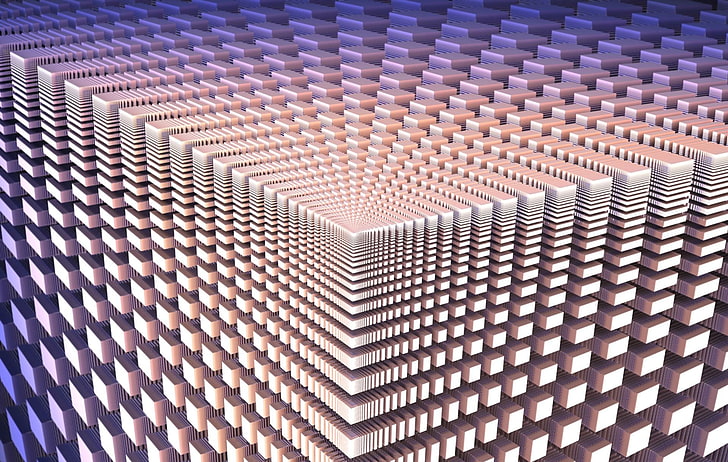 ilustrasi abstrak abu-abu dan ungu, ilusi optik, kubus, terowongan, abstrak, Wallpaper HD