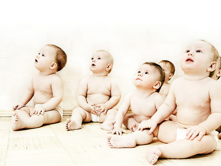 Cute Babies Sitting, six babies in diaper, cute, babies, sitting, HD wallpaper