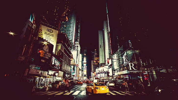 улица, городской, городской пейзаж, город, фотография, дорога, ночь, нью-йорк, тайм сквер, HD обои