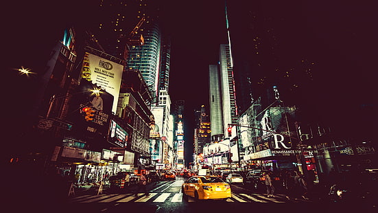 الشارع ، الحضري ، المدينة ، المدينة ، التصوير الفوتوغرافي ، الطريق ، الليل ، مدينة نيويورك ، تايم سكوير، خلفية HD HD wallpaper