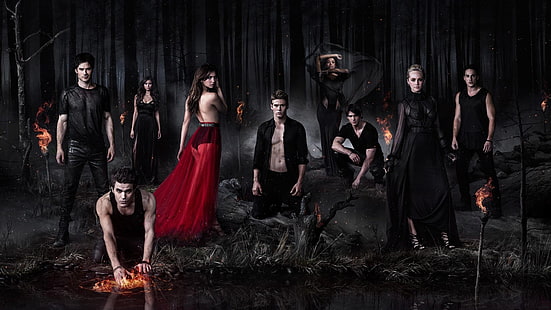 The Vampire Diaries, Elena Gilbert, Paul Wesley, Ian Somerhalder, Stefan Salvatore, Damon Salvatore, Nina Dobrev, HD wallpaper HD wallpaper