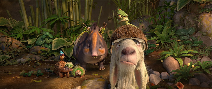 Hedgehog, Best Animation Movies, cartoon, goat, parrot, Robinson Crusoe, HD wallpaper