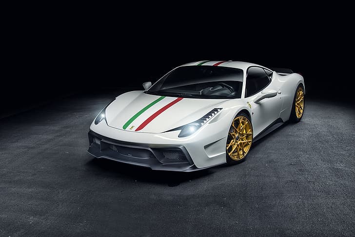 Light, Ferrari, 458, White, Scuderia, Italia, HD papel de parede