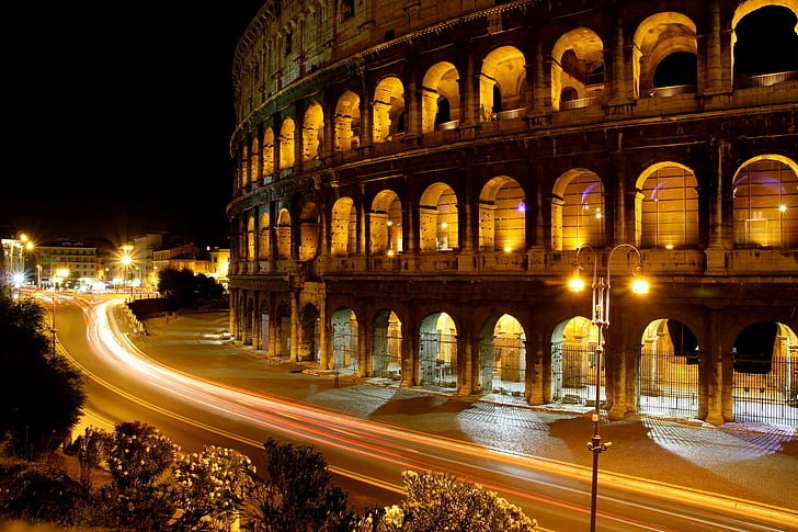 timelapse photography of black concrete building, timelapse photography, black, concrete, building, rome  italy, your mom, coliseum, night, amphitheater, rome - Italy, famous Place, roman, architecture, history, illuminated, italy, europe, travel, stadium, dusk, travel Destinations, arch, HD wallpaper
