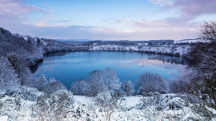 Германия, зима, Рейнланд-Пфалц, езеро, HD тапет