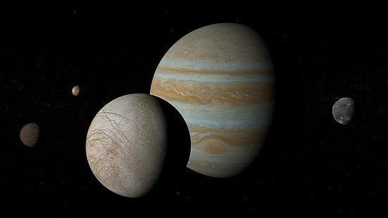 планета, Европа, Юпитер, сателити, Ганимед, Калисто, HD тапет HD wallpaper
