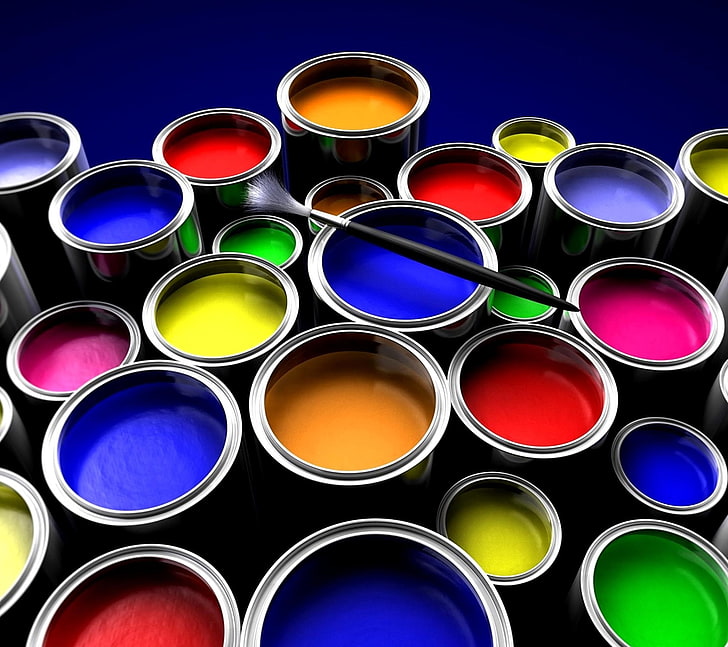 colorful, painting, paint can, paintbrushes, HD wallpaper