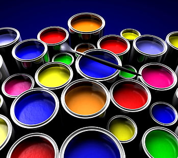 colorful, painting, paint can, paintbrushes, HD wallpaper HD wallpaper