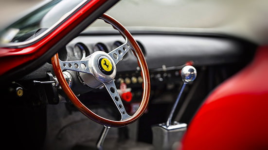 автомобиль, Ferrari, красные автомобили, средство передвижения, салон автомобиля, руль, HD обои HD wallpaper