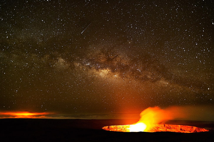 млечен път галактика снимка, природа, нощ, звезди, лава, вулкан, HD тапет