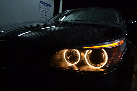 unpaired vehicle headlight, BMW, 525d, carlight, car, HD wallpaper HD wallpaper