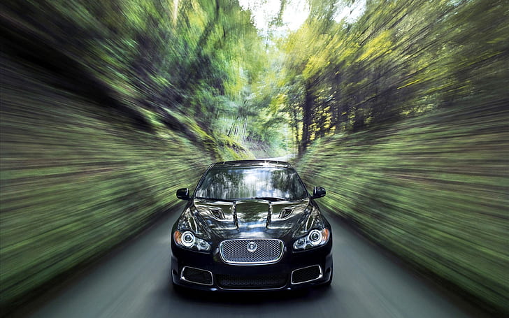 Jaguar, Jaguar XFR, Black Car, Car, Motion Blur, HD wallpaper