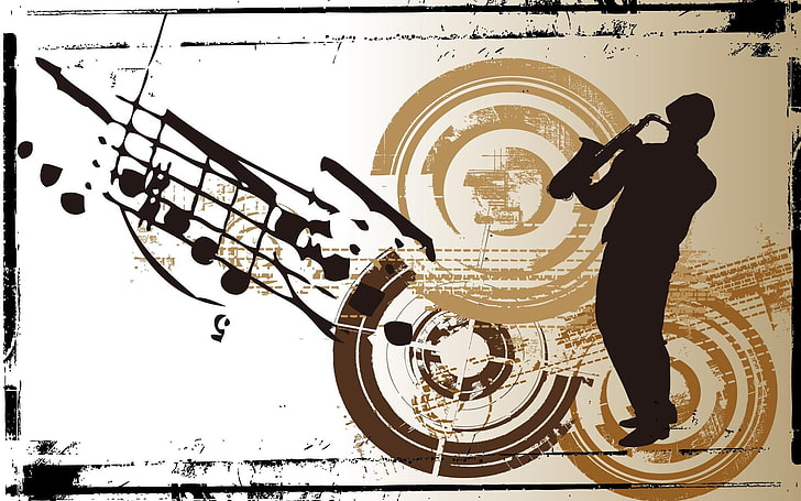 Schattenbild des Mannes eine Trompeteillustration, Musik, Grafik, Saxophone, Schattenbild spielend, HD-Hintergrundbild