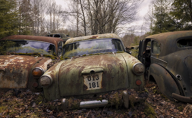 viejo, óxido, ruina, coche, vehículo, basura, Fondo de pantalla HD