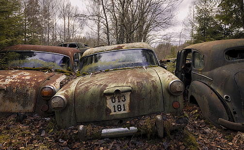 viejo, óxido, ruina, coche, vehículo, basura, Fondo de pantalla HD HD wallpaper