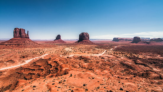 désert, ciel, montagnes, désert, AZ, Utah, USA, Sky, Rock, Arizona, Sable, Monument Valley, Vallée, Monument, Fond d'écran HD HD wallpaper