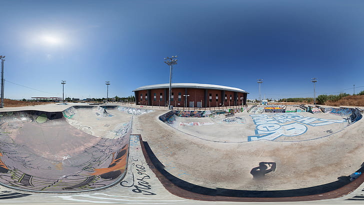 Скейт парк кънки скейтборд слънчева светлина рибешко око HD, скейт парк, спорт, слънчева светлина, парк, рибешко око, скейтборд, кънки, кънки, HD тапет